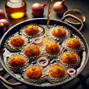 frying onion bhajji